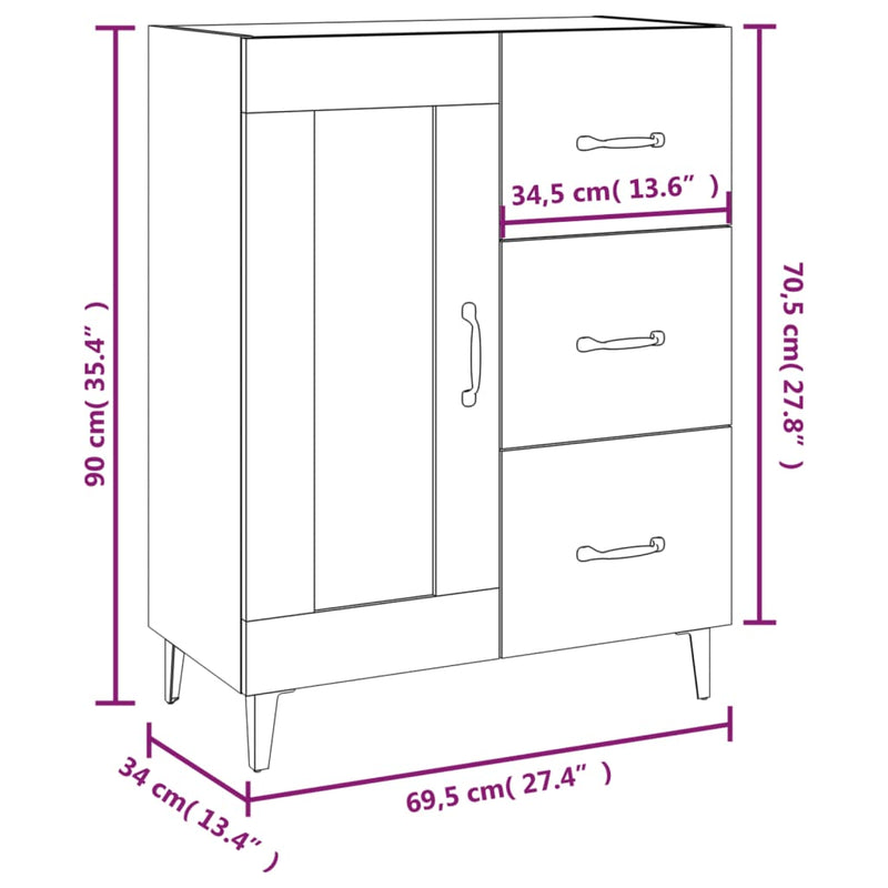 vidaXL betonszürke szerelt fa tálalószekrény 69,5 x 34 x 90 cm