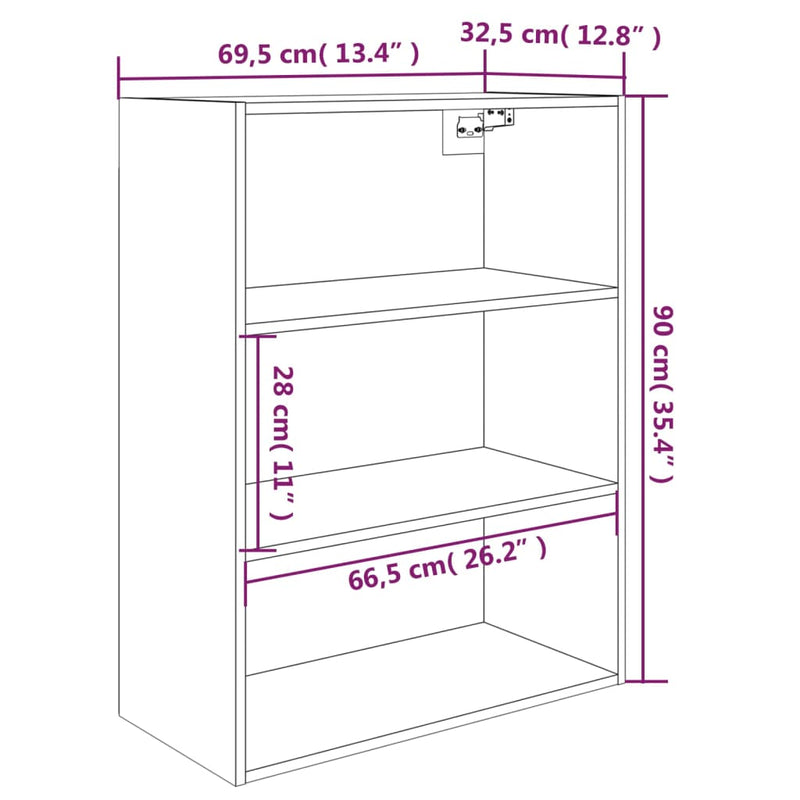 vidaXL fekete faliszekrény 69,5 x 32,5 x 90 cm