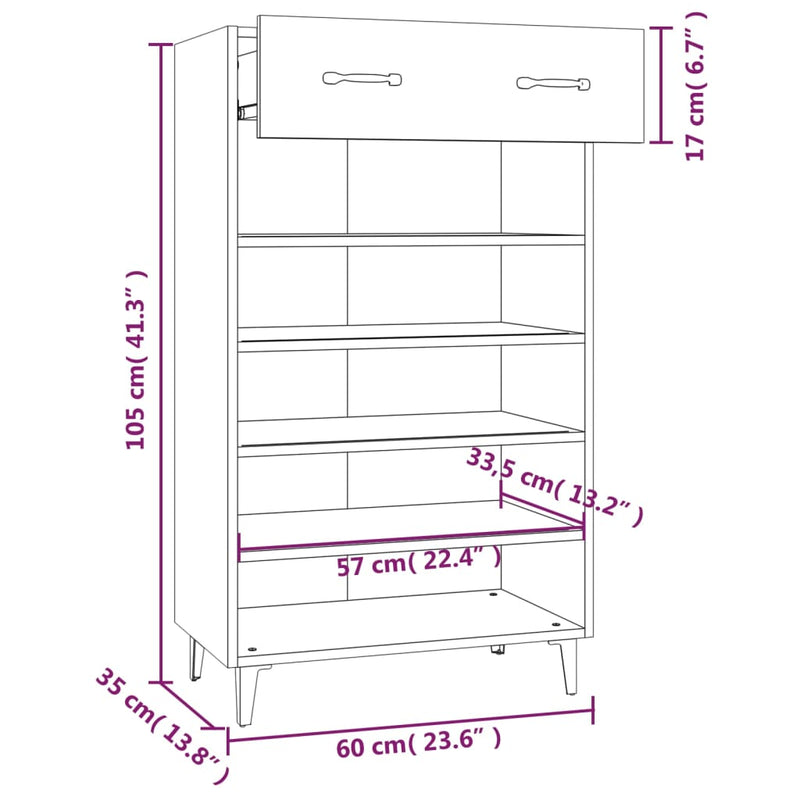 vidaXL sonoma tölgy színű szerelt fa cipőszekrény 60 x 35 x 105 cm