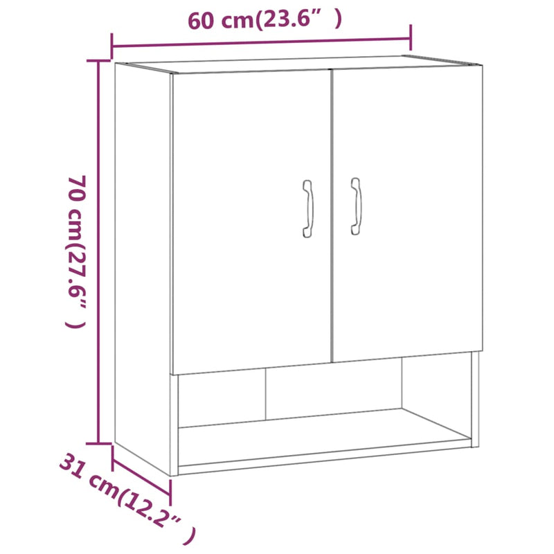 vidaXL fekete szerelt fa faliszekrény 60 x 31 x 70 cm