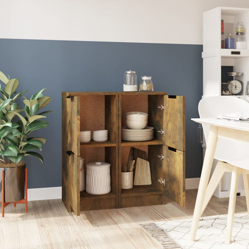 vidaXL 2 db füstös tölgyszínű szerelt fa tálalószekrény 30x30x70 cm