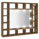 vidaXL füstös tölgy színű tükrös szekrény LED-ekkel 91 x 15 x 76,5 cm