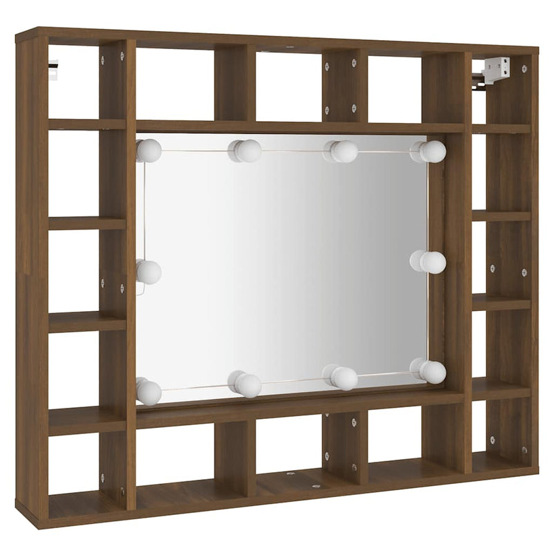 vidaXL barna tölgy színű tükrös szekrény LED-ekkel 91 x 15 x 76,5 cm