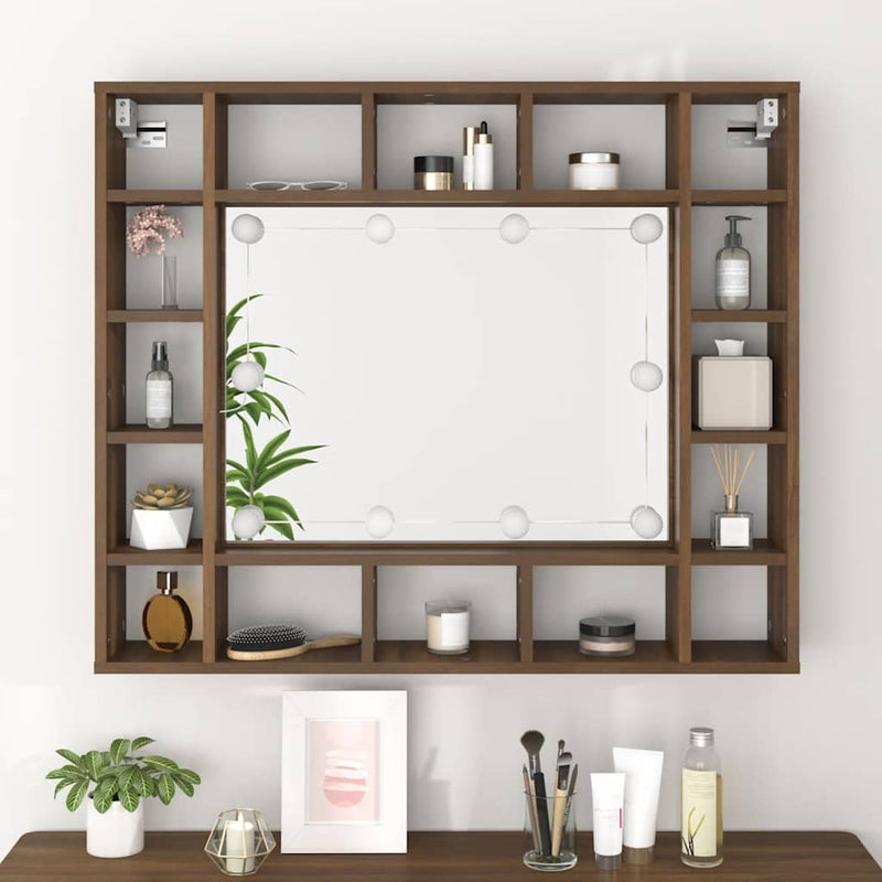 vidaXL barna tölgy színű tükrös szekrény LED-ekkel 91 x 15 x 76,5 cm
