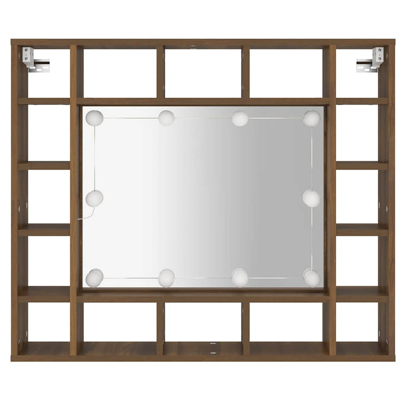 vidaXL barna tölgy színű tükrös szekrény LED-ekkel 91 x 15 x 76,5 cm