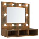 vidaXL füstös tölgy színű tükrös szekrény LED-ekkel 60 x 31,5 x 62 cm