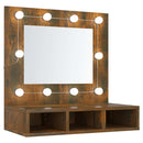 vidaXL füstös tölgy színű tükrös szekrény LED-ekkel 60 x 31,5 x 62 cm