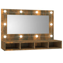 vidaXL füstös tölgy színű tükrös szekrény LED-ekkel 90 x 31,5 x 62 cm