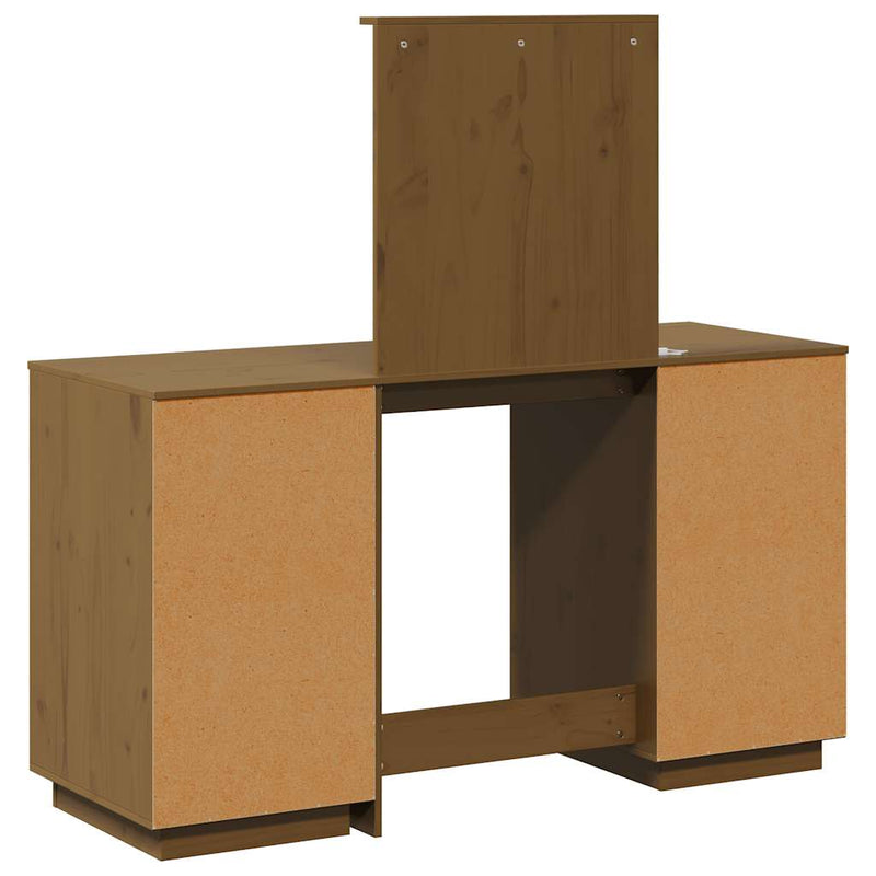 vidaXL mézbarna tömör fenyőfa fésülködőasztal szett LED-del