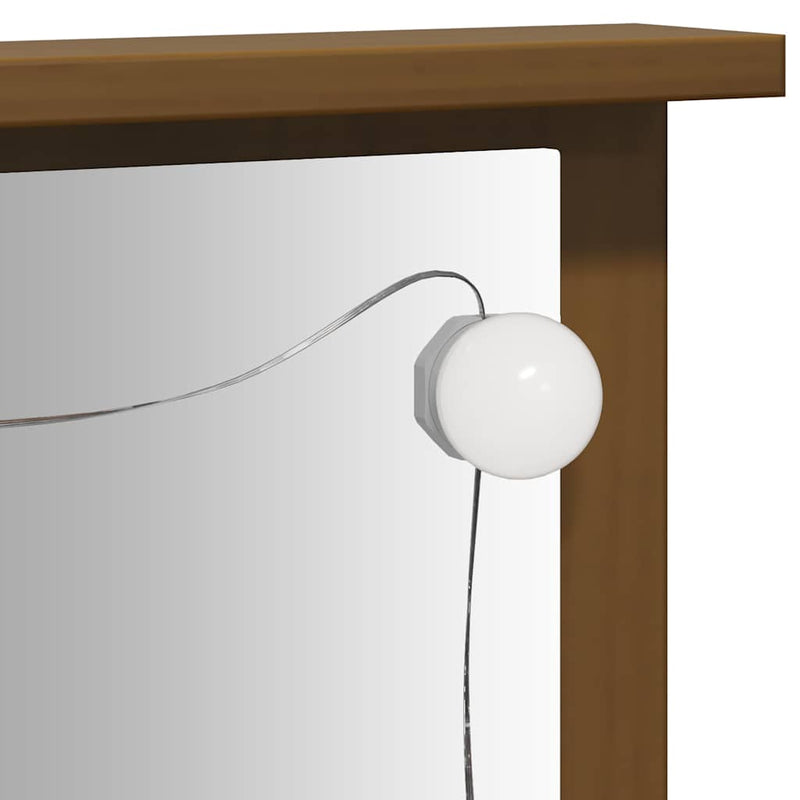 vidaXL mézbarna tömör fenyőfa fésülködőasztal szett LED-del