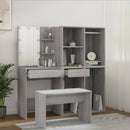 vidaXL szürke sonoma színű szerelt fa fésülködőasztal-szett LED-ekkel