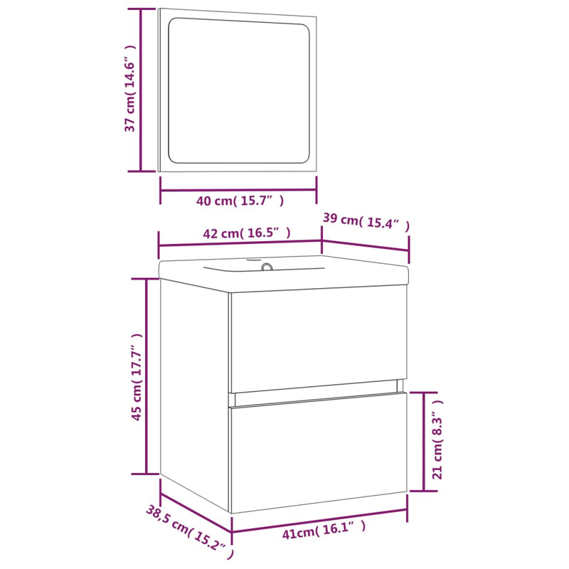 vidaXL fehér fürdőszobai mosdószekrény mosdókagylóval és tükörrel
