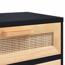 vidaXL 2 db fekete tömör fenyőfa és természetes rattan éjjeliszekrény