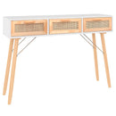 vidaXL fehér tömör fenyő és természetes rattan tálaló 105x30x75 cm