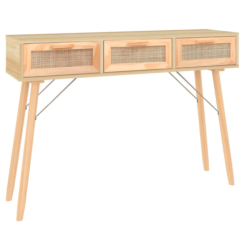 vidaXL barna tömör fenyő és természetes rattan kisasztal 105x30x75 cm
