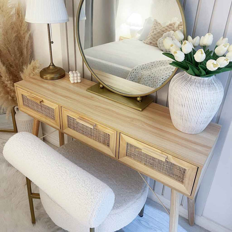 vidaXL barna tömör fenyő és természetes rattan kisasztal 105x30x75 cm