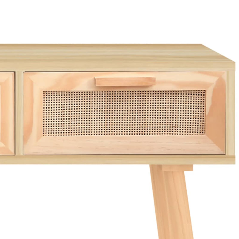 vidaXL barna tömör fenyő és természetes rattan kisasztal 105x30x75 cm