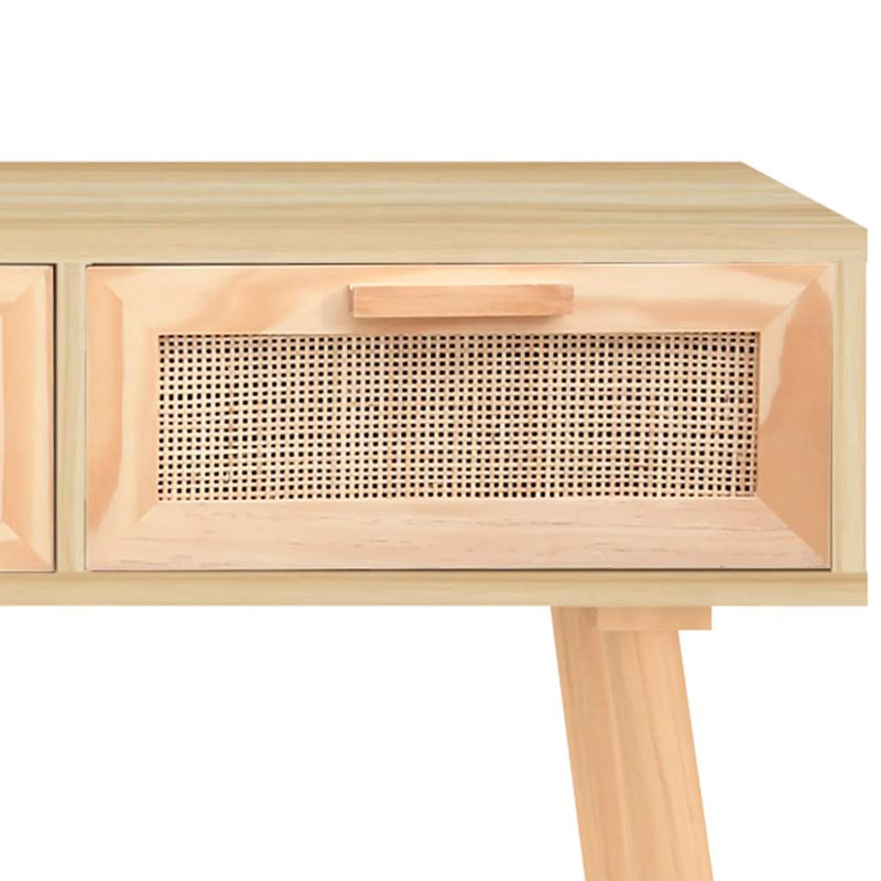 vidaXL barna tömör fenyő és természetes rattan kisasztal 105x30x75 cm