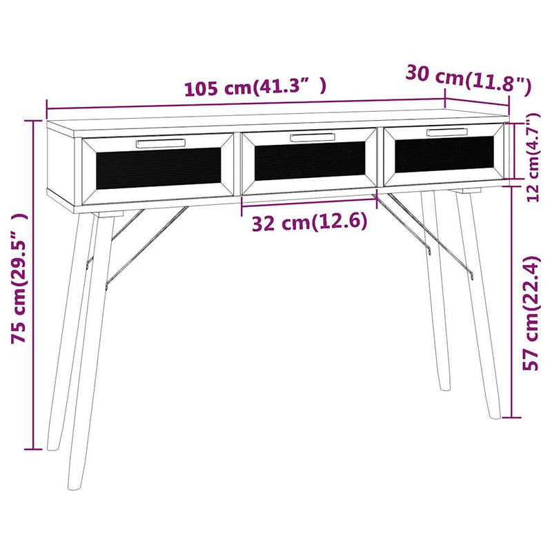 vidaXL barna tömör fenyő és természetes rattan kisasztal 105x30x75 cm