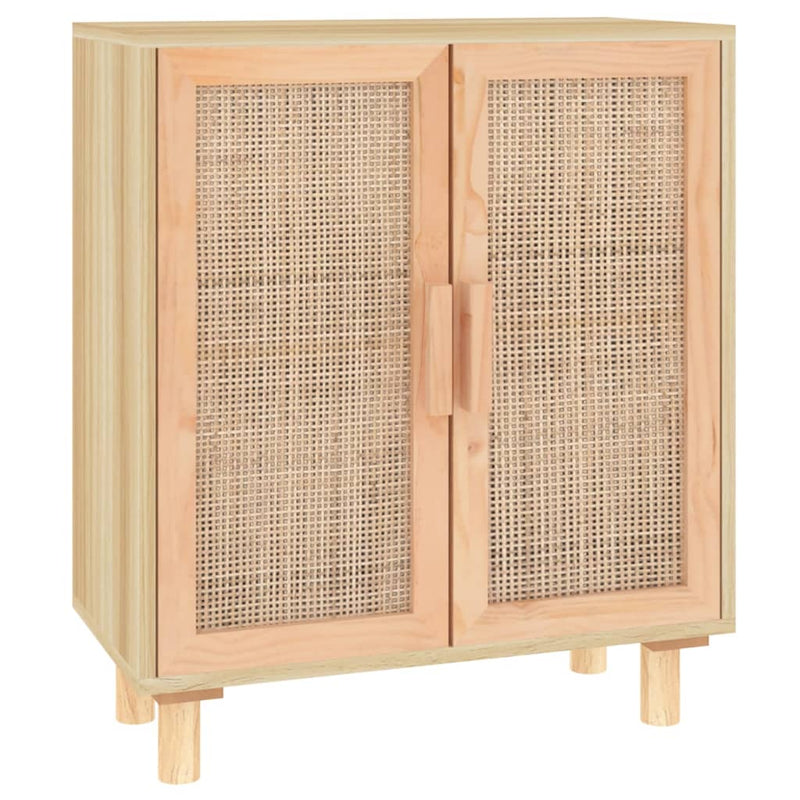 vidaXL barna tömör fenyő/természetes rattan tálalószekrény 60x30x70cm