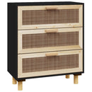vidaXL fekete tömör fenyő/természetes rattan tálalószekrény 60x30x70cm