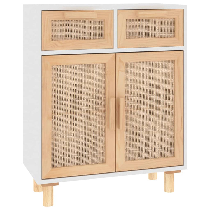 vidaXL fehér tömör fenyő/természetes rattan tálalószekrény 60x30x75 cm