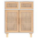 vidaXL fehér tömör fenyő/természetes rattan tálalószekrény 60x30x75 cm