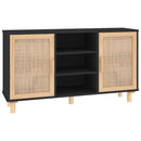 vidaXL fekete fenyő/természetes rattan tálalószekrény 105 x 30 x 60 cm