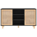 vidaXL fekete fenyő/természetes rattan tálalószekrény 105 x 30 x 60 cm
