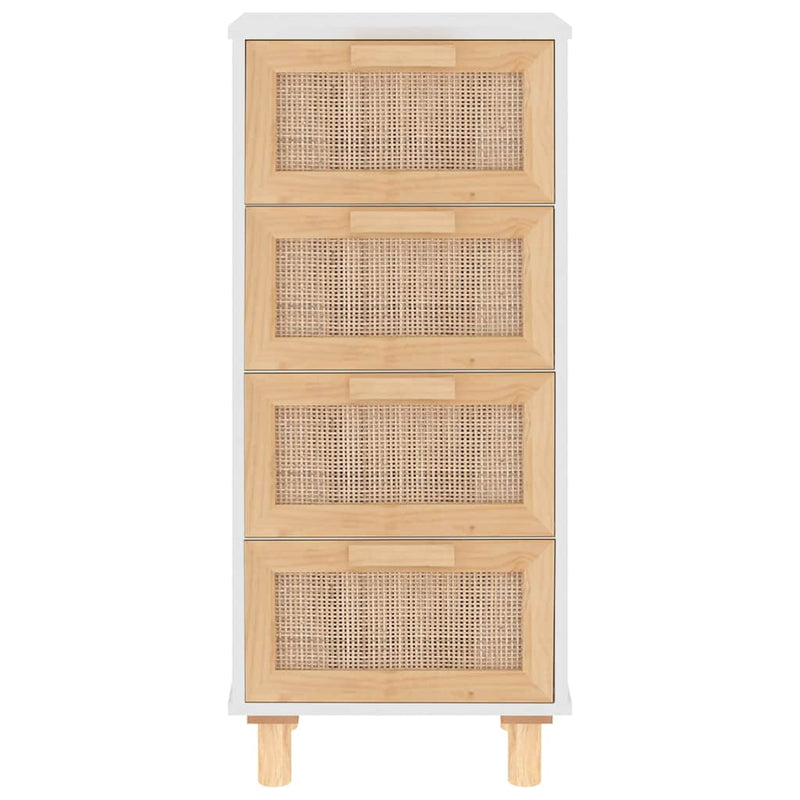 vidaXL fehér tömör fenyő/természetes rattan tálalószekrény 40x30x90 cm