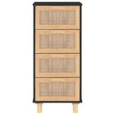 vidaXL fekete tömör fenyő/természetes rattan tálalószekrény 40x30x90cm