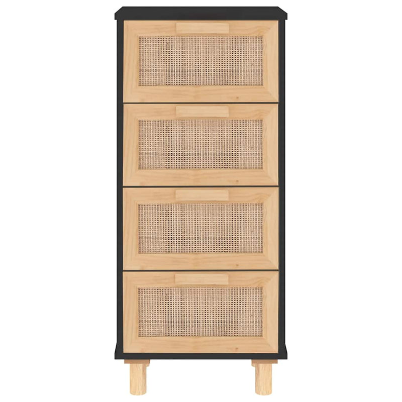 vidaXL fekete tömör fenyő/természetes rattan tálalószekrény 40x30x90cm