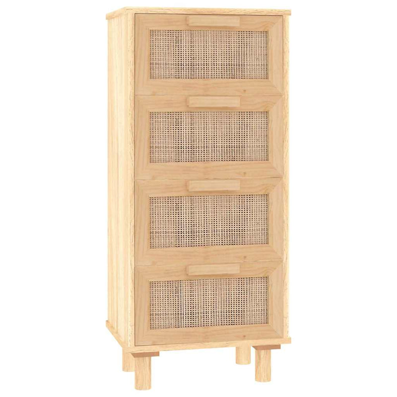 vidaXL barna tömör fenyő/természetes rattan tálalószekrény 40x30x90 cm