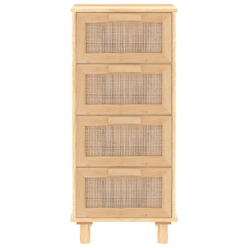 vidaXL barna tömör fenyő/természetes rattan tálalószekrény 40x30x90 cm