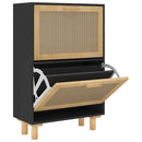 vidaXL fekete szerelt fa és természetes rattan cipőszekrény 52x25x80cm