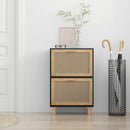 vidaXL fekete szerelt fa és természetes rattan cipőszekrény 52x25x80cm