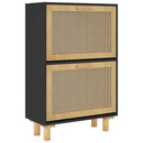 vidaXL fekete szerelt fa és természetes rattan cipőszekrény 52x25x80cm