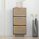 vidaXL fekete szerelt fa és természetes rattan cipőszekrény 52x25x80cm