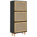vidaXL fekete szerelt fa és természetes rattan cipőszekrény 52x25x80cm
