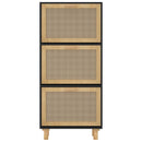 vidaXL fekete szerelt fa és természetes rattan cipőszekrény 52x25x80cm