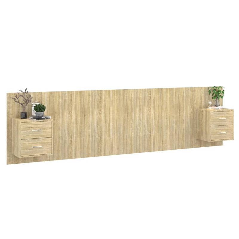 vidaXL sonoma tölgyszínű szerelt fa ágyfejtámla szekrényekkel
