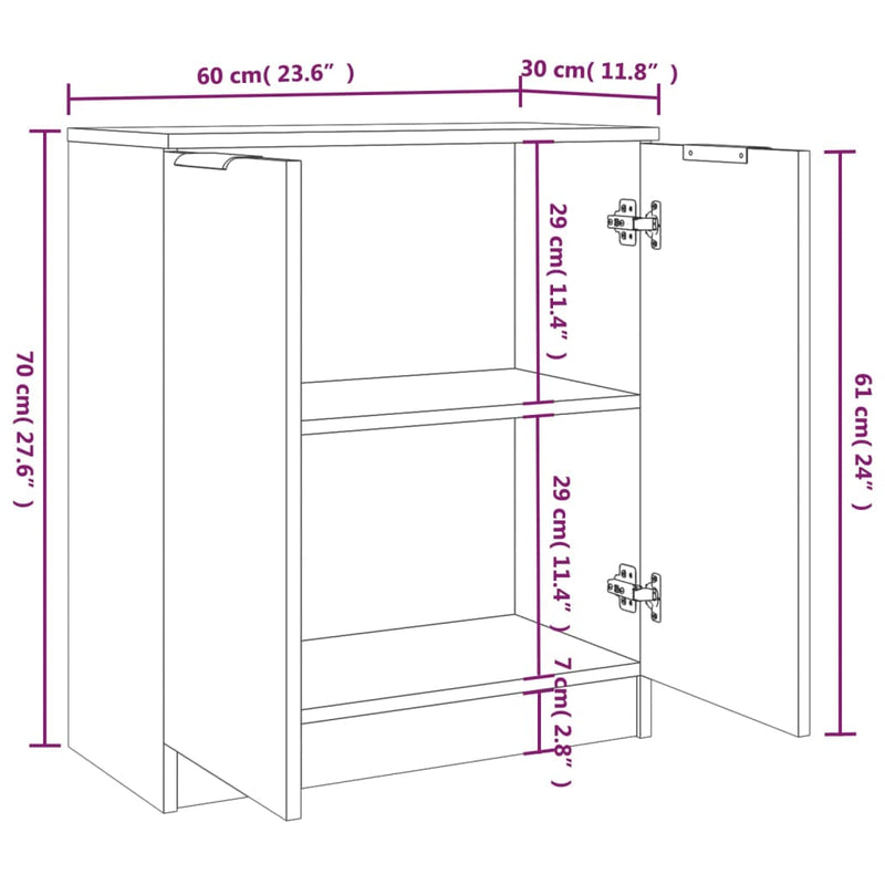 vidaXL 2 db magasfényű fehér szerelt fa tálalóasztal 60 x 30 x 70 cm