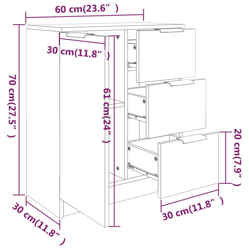 vidaXL 2 db fekete szerelt fa tálalóasztal 60 x 30 x 70 cm