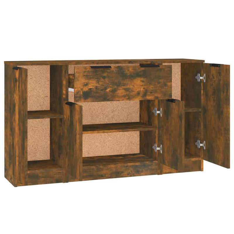 vidaXL 3 db füstös tölgy szerelt fa tálalószekrény