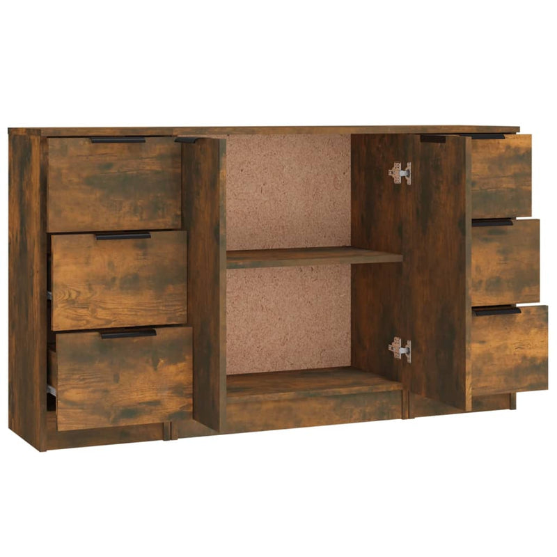 vidaXL 3 db füstös tölgy szerelt fa tálalószekrény