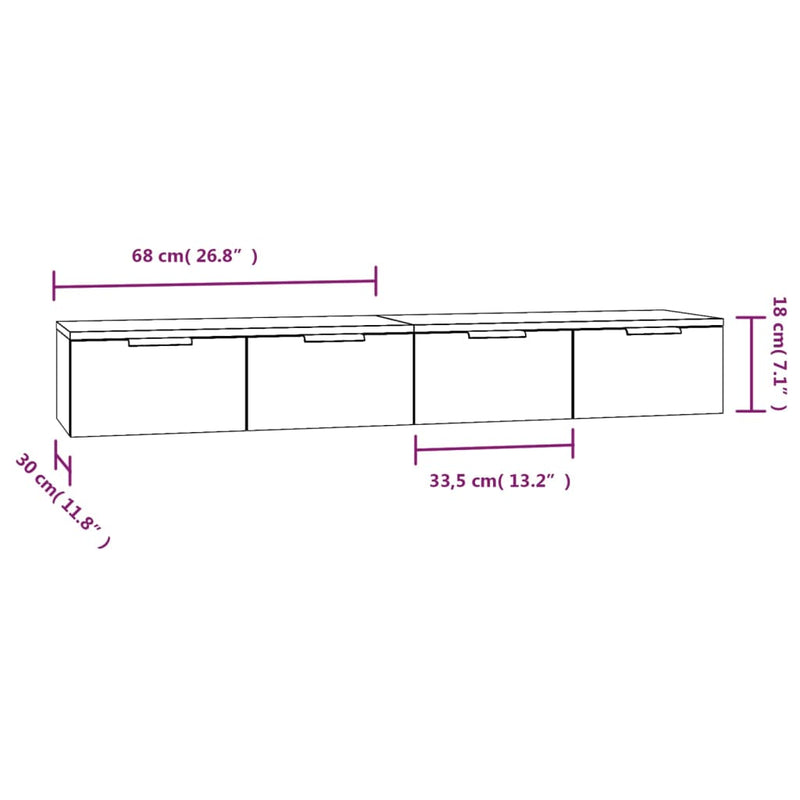 vidaXL 2 db fekete szerelt fa faliszekrény 68 x 30 x 20 cm