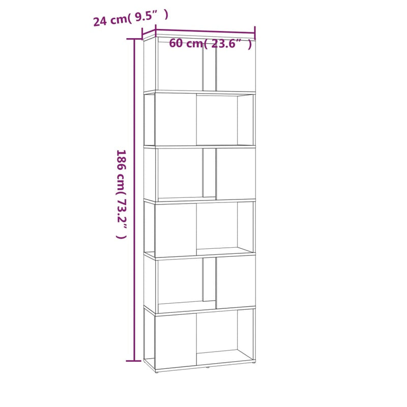 vidaXL füstös tölgy színű térelválasztó könyvszekrény 60x24x186 cm