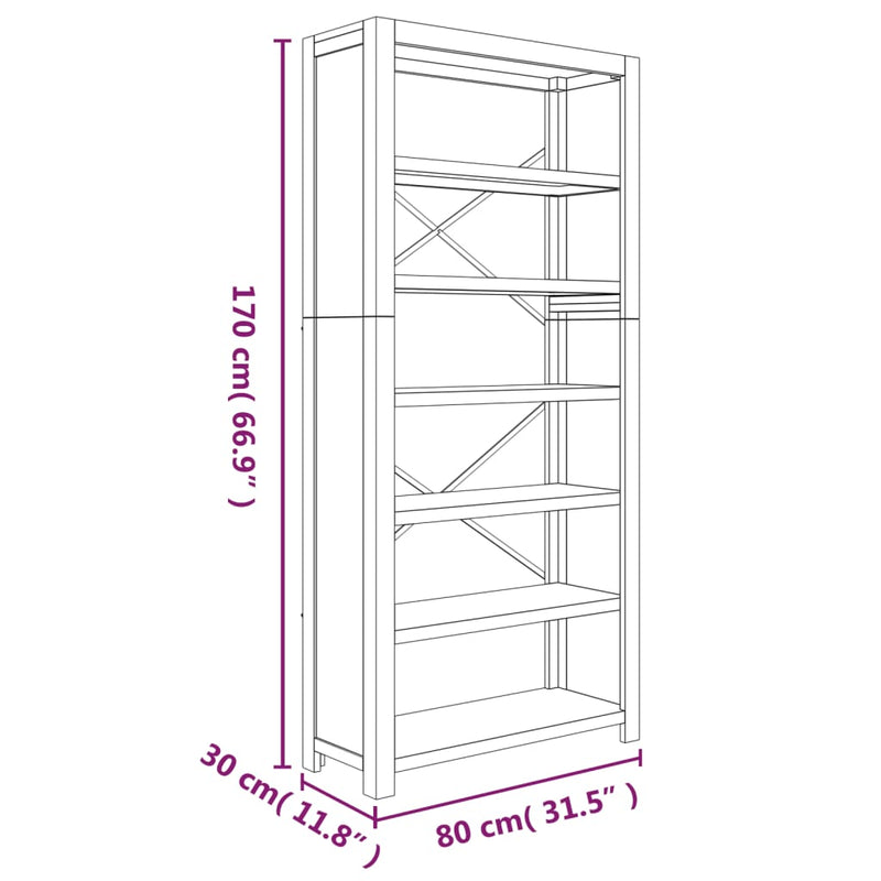 vidaXL 6 szintes tömör akácfa könyvespolc 80 x 30 x 170 cm