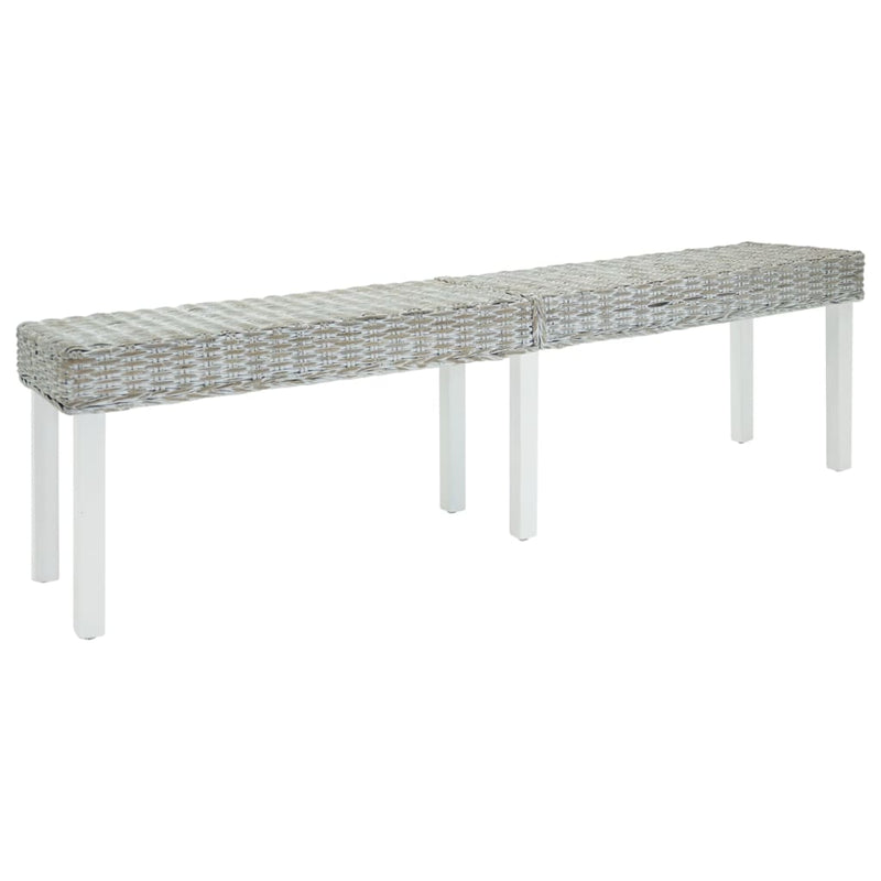 vidaXL fehér natúr kubu rattan és tömör mahagóni fa pad 160 x 35 x 45 cm