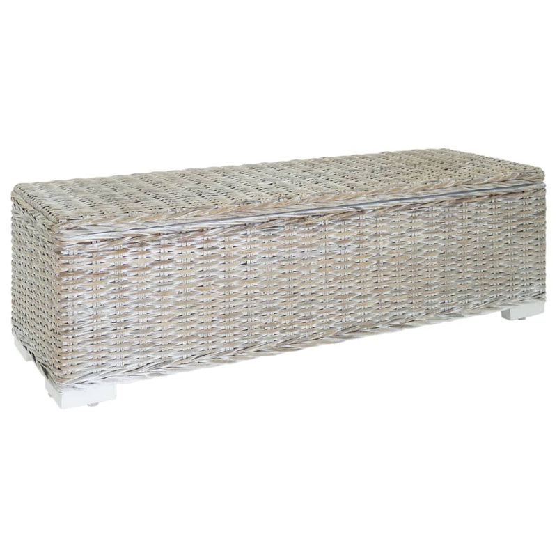 vidaXL fehér natúr kubu rattan és tömör mahagóni fa tárolódoboz 110 cm